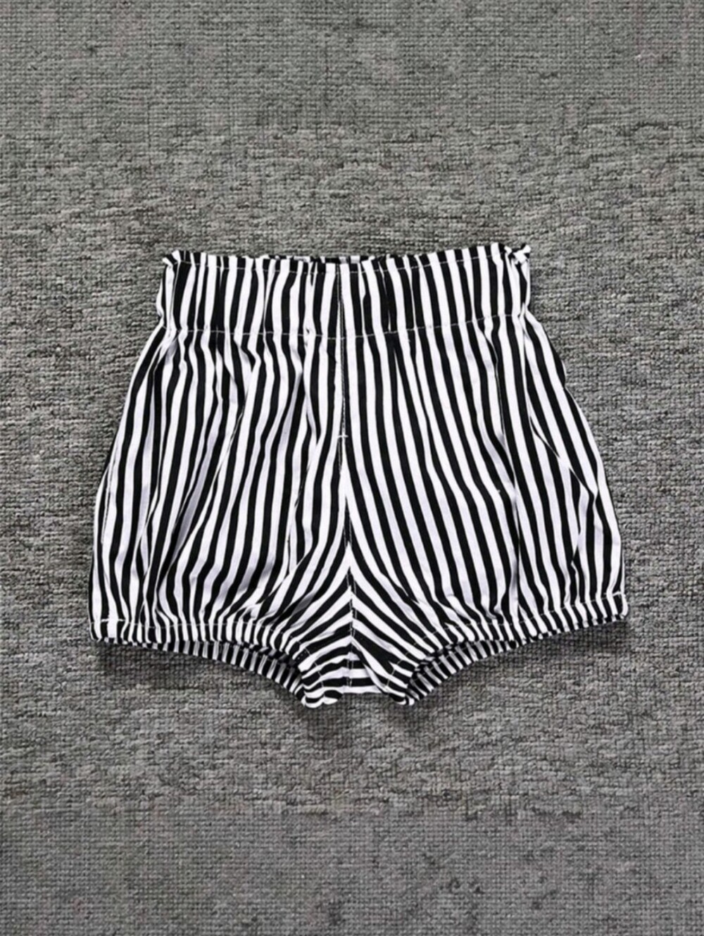 Black & White Vertical Striped Paperbag Waist Bloomer Shorts | High Rise Elastic
